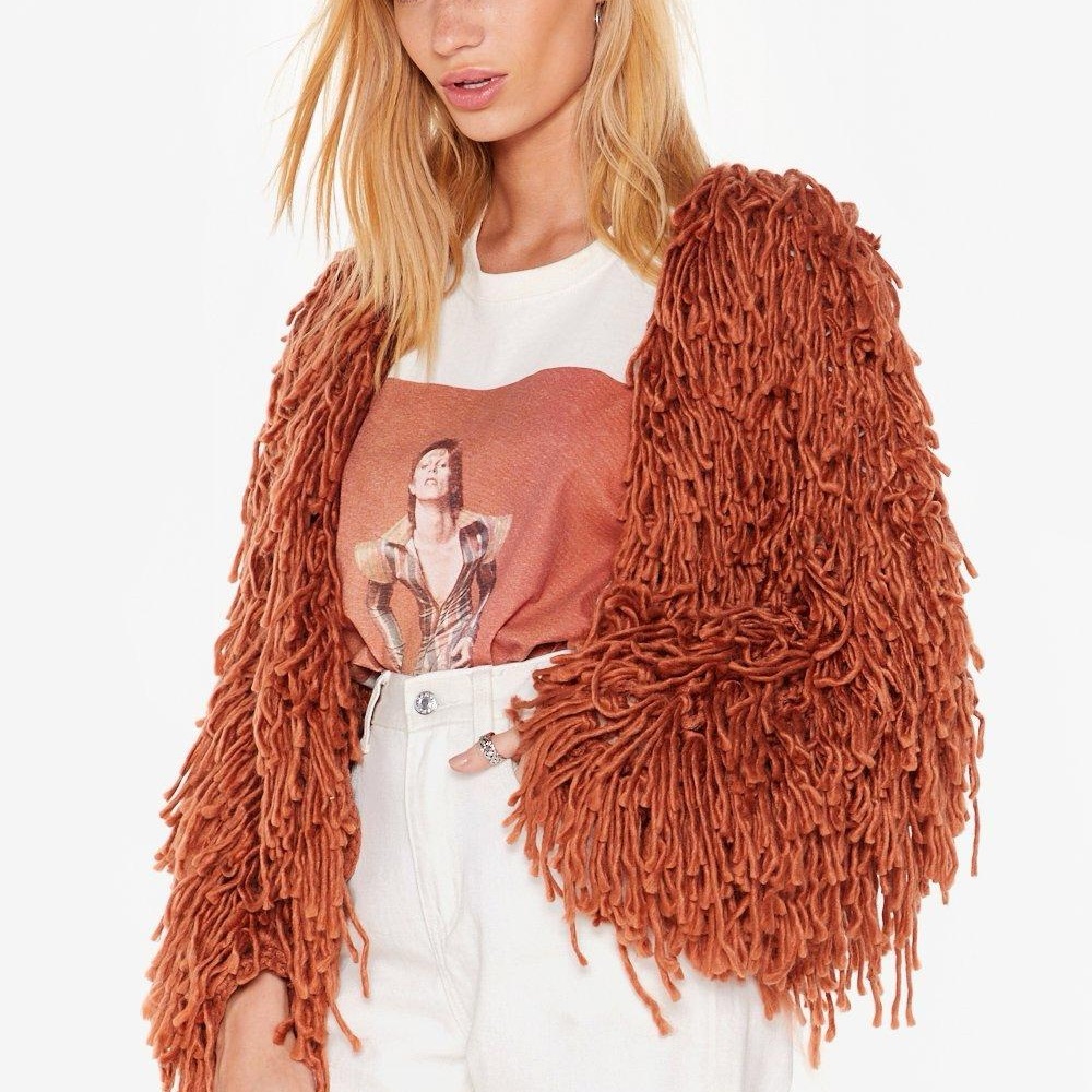 Nasty Gal Brown Teddy Jacket with Shaggy Fringe